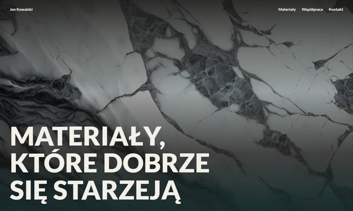 Wersja ciemna na komputerze: zdjęcie marmuru i nagłówek „Materiały, które dobrze się starzeją”
